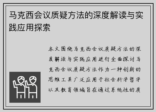 马克西会议质疑方法的深度解读与实践应用探索